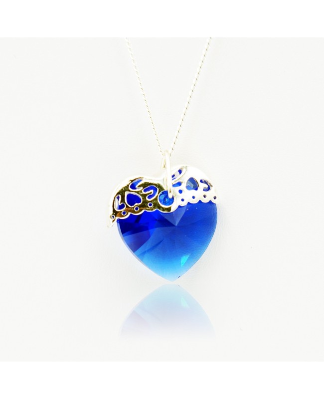 Pendentif coeur bleu avec chaîne en argent