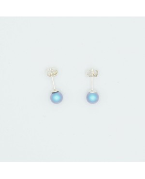 Puces d'oreilles perles rondes bleues irisdescentes Puces ou clous d'oreilles