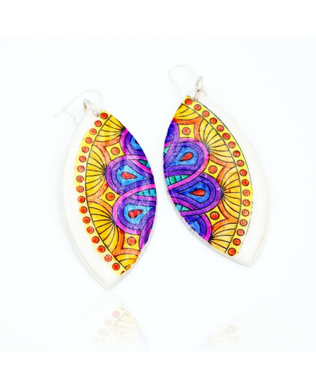 Large multicolored mandala earrings