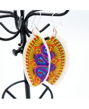 Grandes boucles d'oreilles mandalas multicolores Boucles d'oreilles artisanales (fait-main)