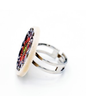 Bague mandala marron, orange, rouge et jaune Bagues gourmandes et en pâte polymère