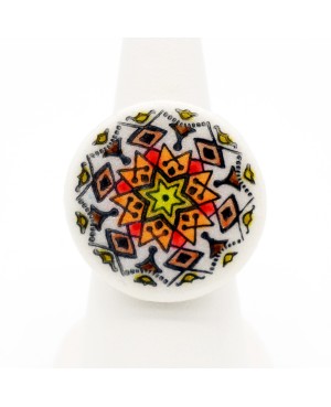 Bague mandala marron, orange, rouge et jaune Bagues gourmandes et en pâte polymère