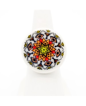 Bague mandala marron, orange, rouge et jaune Bagues gourmandes et en pâte polymère