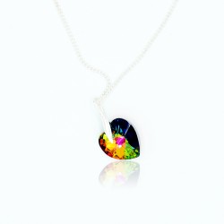 Green heart pendant with multicolored reflections