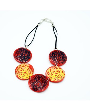 Red necklace with yellow and black scribbles Choker necklaces