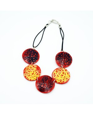 Red necklace with yellow and black scribbles Choker necklaces
