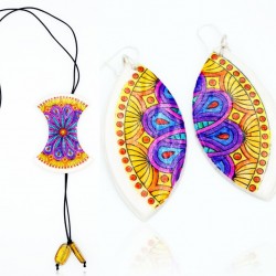 Earrings and multicolored mandala necklace