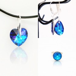 Heart Necklace Set: Blue Heart Necklace, Ring, and Earrings