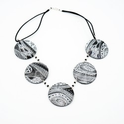 Handmade black and white mid-length necklace