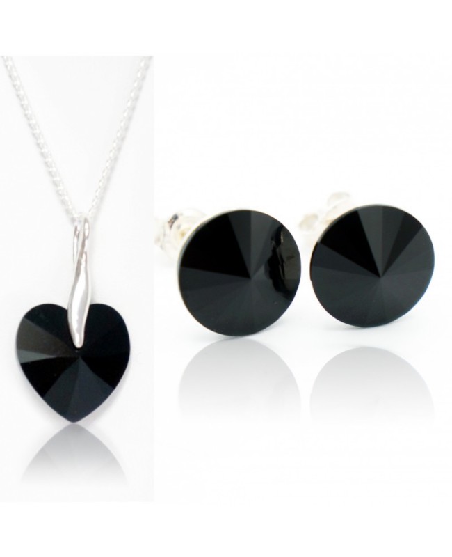 Collier coeur et puces d'oreilles noirs