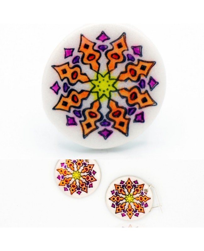 Mandala orange and purple earrings and ring