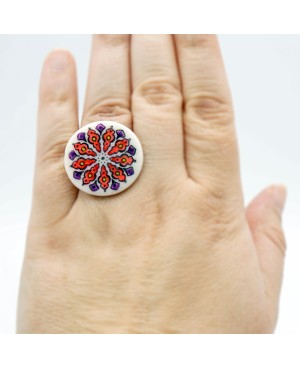 Bague mandala rouge et violet Bagues gourmandes et en pâte polymère