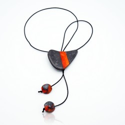 Set of necklace, bracelet, and earrings in black and orange polymer clay