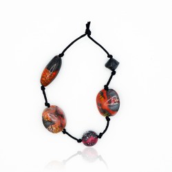 Parure collier, bracelet et boucles d'oreilles en argile polymère noir et orange