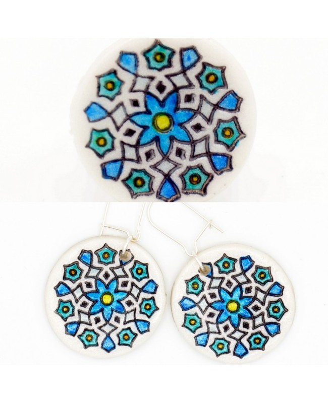 Boucles d'oreilles et bague mandala turquoise et bleu