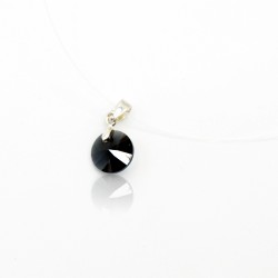 copy of Very small, discreet, oval, black pendant with a silver chain
