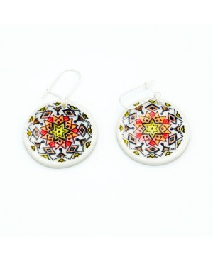 Brown, orange, red, and yellow mandala earrings Handcrafted earrings