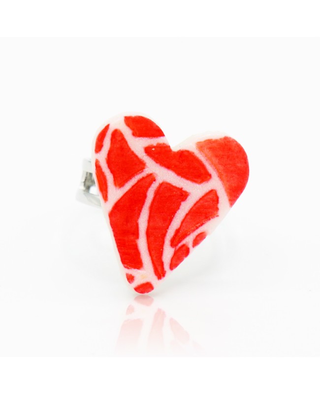 Bague coeur rouge et blanc