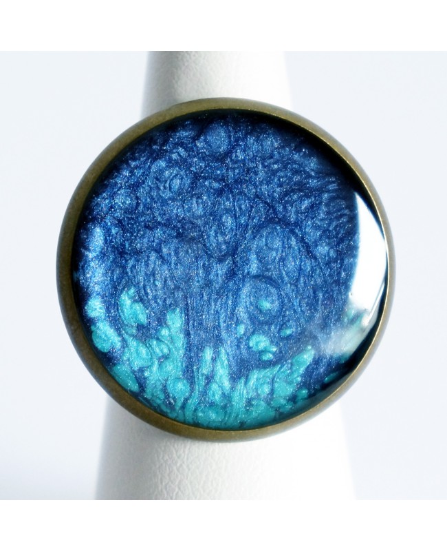 Bague turquoise et bleue en peinture nacrée