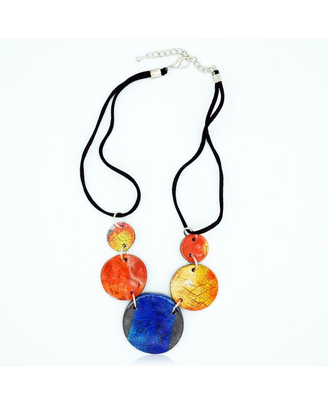 Collier mi-long bleu et orange