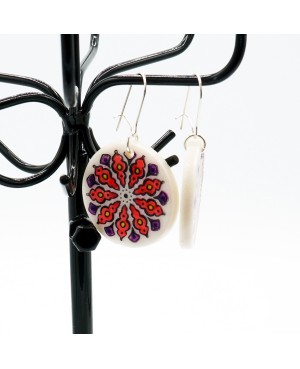 Boucles d'oreilles mandalas rouges et violets Boucles d'oreilles artisanales (fait-main)