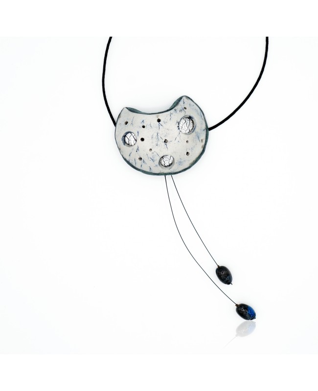 Collier long "pierre de lune" gris