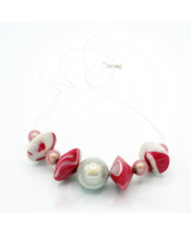 Collier mi-long rose et blanc