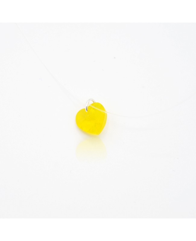 Petit pendentif coeur jaune avec fil en nylon