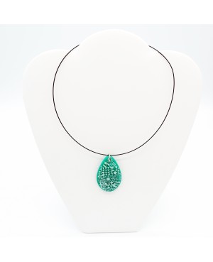 Pendentif goutte vert avec des azulejos blanc Pendentifs en pâte polymère
