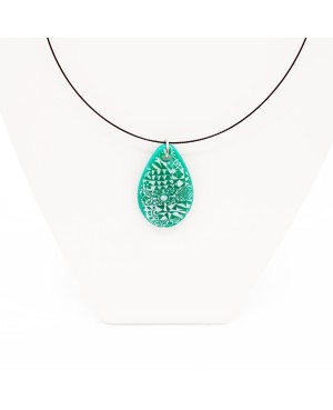 Pendentif goutte vert avec des azulejos blanc Pendentifs en pâte polymère