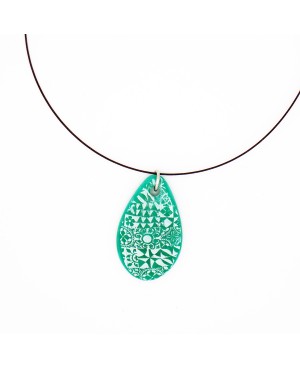 Green teardrop pendant with white azulejos Polymer clay pendants