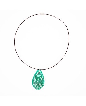 Pendentif goutte vert avec des azulejos blanc Pendentifs en pâte polymère