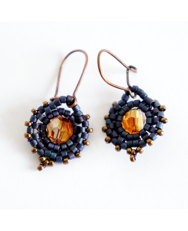 Boucles d'oreilles oranges et violettes en perles