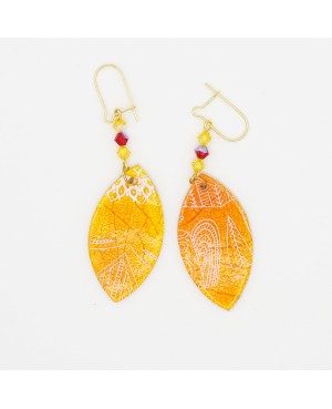 Orange earrings with white patterns Handcrafted earrings