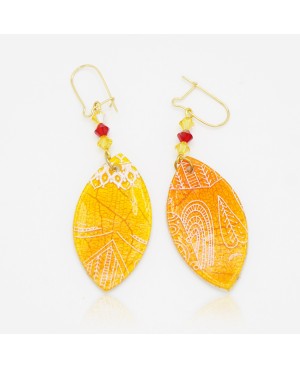 Orange earrings with white patterns Handcrafted earrings