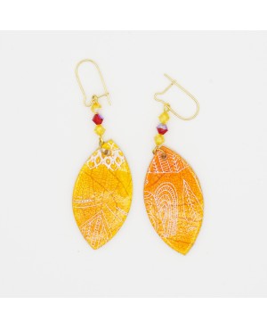 Orange earrings with white patterns Handcrafted earrings