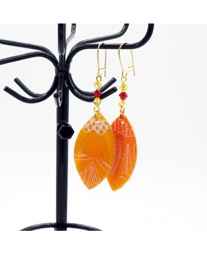 Orange earrings with white patterns Handcrafted earrings