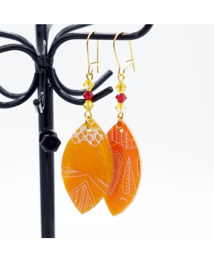 Orange earrings with white patterns Handcrafted earrings