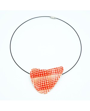 White pendant with red polka dots and a 3D effect Polymer clay pendants