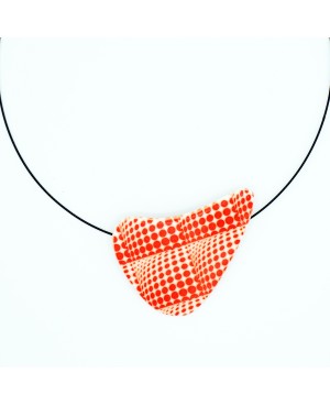 White pendant with red polka dots and a 3D effect Polymer clay pendants