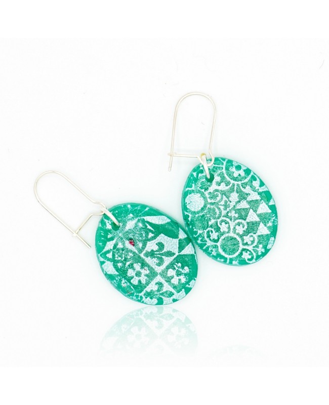 Boucles d'oreilles turquoises et blanches azulejos