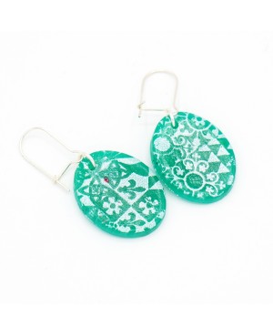 Boucles d'oreilles turquoises et blanches azulejos Boucles d'oreilles artisanales (fait-main)