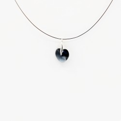 Pendentif coeur noir transparent avec cordon en fil câblé noir
