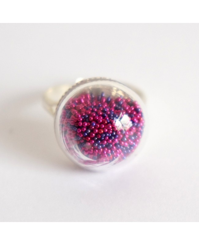 Bague rose et violette en microperles