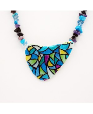 Mid-length necklace with blue stained glass pendant Mid-length necklaces