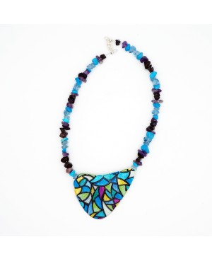 Mid-length necklace with blue stained glass pendant Mid-length necklaces