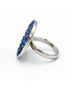 Grande bague bleue avec toupies en cristal de Swarovski Bagues fantaisie en perles, cristal et résine