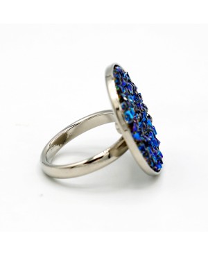 Grande bague bleue avec toupies en cristal de Swarovski Bagues fantaisie en perles, cristal et résine