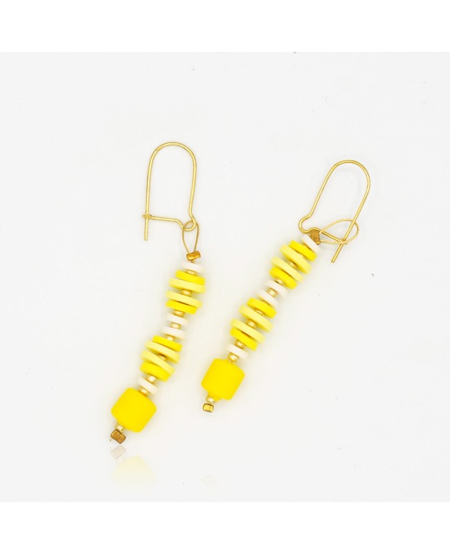 Boucle d'oreilles jaunes et blanches