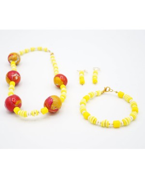 Jewelry set with necklace, bracelet, and yellow and white earrings. Matching sets
